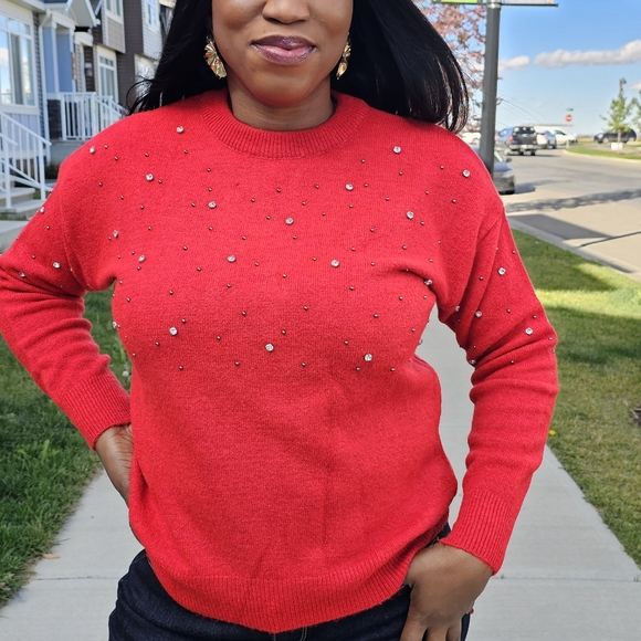 NWT Red Encrusted Crystals Sweater - Picture 2 of 3